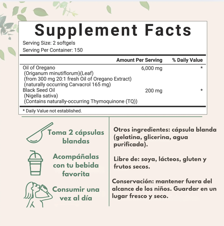 Aceite de Orégano + Aceite de semilla negra (carvacol)